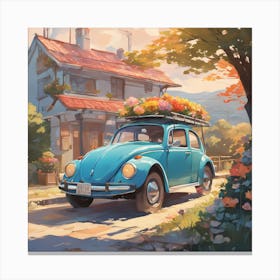 Honeymoon Hippie Hop: Cruisin' in a Flower-Powered Love Bug Canvas Print