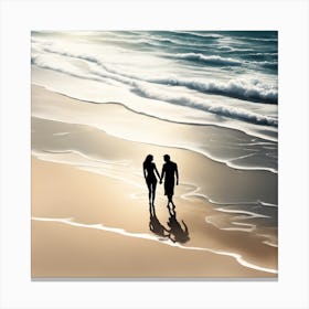 Couple Walking On The Beach Canvas Print