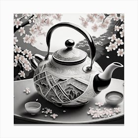Firefly An Intricate Beautiful Japanese Teapot, Modern, Illustration, Sakura Garden Background 65207 Canvas Print