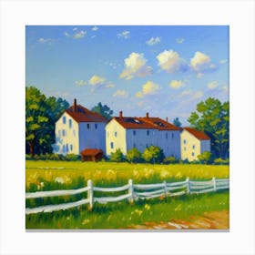 Skyline Serenity Picturesque Houses and Fence Farm House Canvas Print