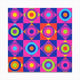 GEOMETRIC CIRCLE CHECKERBOARD TILES in Glam 70s Disco Revival Colours Pink Purple Red Orange Canvas Print