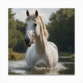 White Horse In the Water Canvas Print