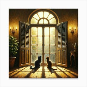 Two Cats In Front Of The Window Canvas Print