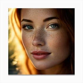 Close Up Portrait Woman Showcasing Detailed Facial Features Soft Focus On Background Freckles Cau 17019503 Canvas Print