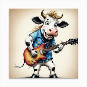 Cow Playing Guitar 14 Canvas Print