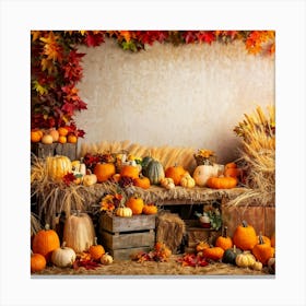 Autumn Harvest Scene Arranged Rustic Style Brimming With Seasonal Abundance Pumpkins Nestled Amon (5) Canvas Print