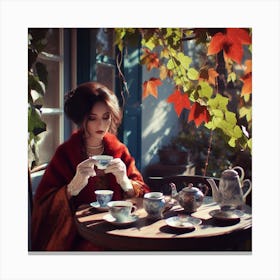 Lady having coffee Canvas Print