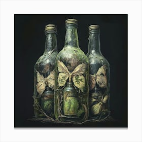 Three Bottles With Butterflies Canvas Print