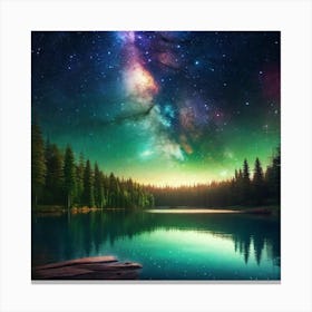 Starry Sky Over Lake 9 Canvas Print