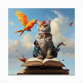 Cat On A Book Canvas Print