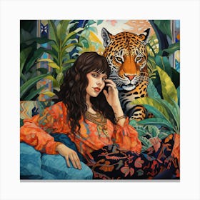 A Girl And Her Tiger Canvas Print