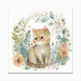 Watercolor Forest Cute Baby Cat Canvas Print