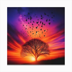 Birds Flying Over Tree Canvas Print