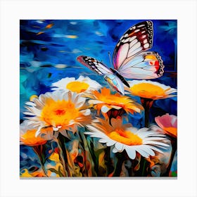 Butterfly On Daisies 3 Canvas Print