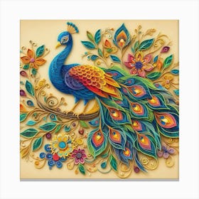 Peacock on flower branch 7 Canvas Print