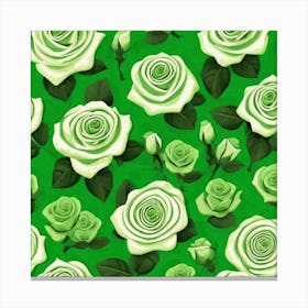 White Roses On Green Background 1 Canvas Print