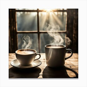 Two Cups Of Coffee In Front Of A Window 1 Canvas Print