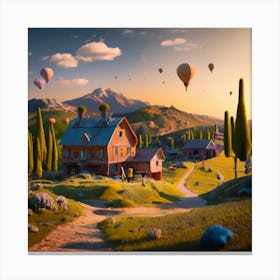 House With Hot Air Balloons Canvas Print