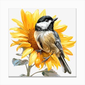 Chickadee On Sunflower 2 Canvas Print