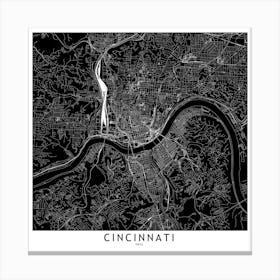 Cincinnati Black And White Map Square Canvas Print