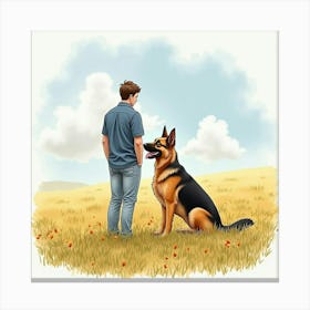 Dutiful German Shepherd Sitting By A Person S Side In A Watercolor Field 1 Canvas Print