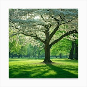 An Awe Inspiring Tree Gleaming With Spring Blossoms Standing Tall Amidst The Tranquility Of A Seren (5) Canvas Print