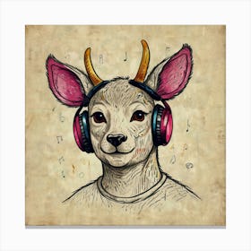 Deer With Headphones Canvas Print