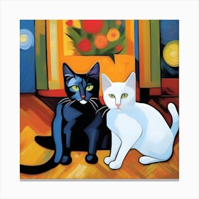 Black And White Cats Modern Art Cezanne Inspired Canvas Print