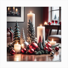 Christmas Decorations On Table In Living Room Mysterious (3) Canvas Print