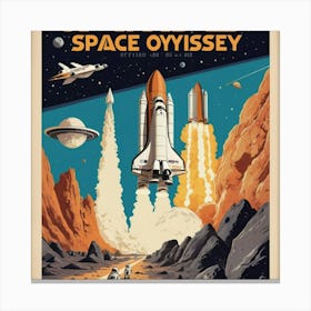 Space Odyssey Retro Poster Featuring Asteroids Rockets 1 Canvas Print