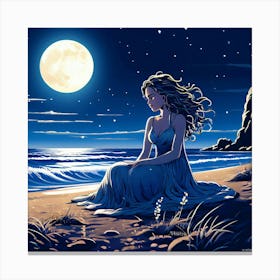 Moonlight On The Beach 1 Canvas Print