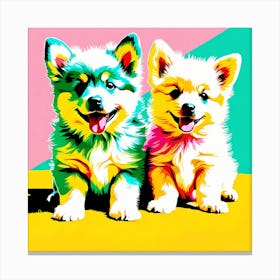 'American Eskimo Dog Pups' , This Contemporary art brings POP Art and Flat Vector Art Together, Colorful, Home Decor, Kids Room Decor,  Animal Art, Puppy Bank - 21st Canvas Print
