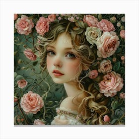 Fantasy Girl Portrait Of A Princess Fb Cover, In The Style Of Accurate And Detailed, Intricate, Delicate Flower And Garden Paintings, Kawaii Art, Realistic Oil Paintings, Golden Age Illustrations, Dark White And Dark Pink, Caricatu Stampe su tela