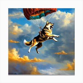 Dog Flying Parachute Canvas Print