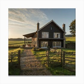 Country House At Sunset Canvas Print