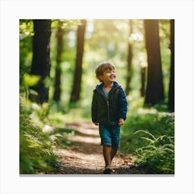 Little Boy Walking In The Forest Canvas Print