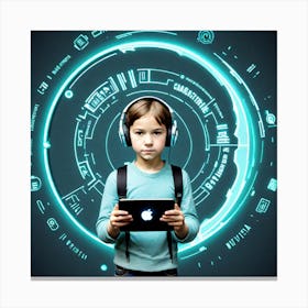 Young Girl Holding A Tablet Computer Canvas Print