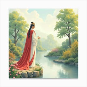 Elegant King In A Watercolor Tranquil Garden 1 Canvas Print