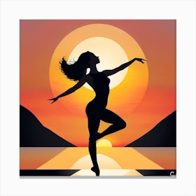 Silhouette Of A Woman At Sunset Canvas Print