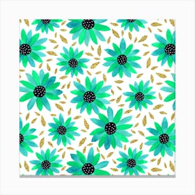 Gold Glitter Turquoise Mint Polka Dot Center Canvas Print