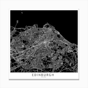 Edinburgh Black And White Map Square Canvas Print