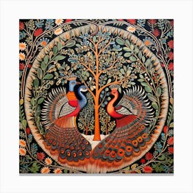 Peacocks In The Tree Madhubani Painting Indian Traditional Style Canvas Print