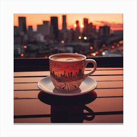 Coffee Cup At Sunset Canvas Print