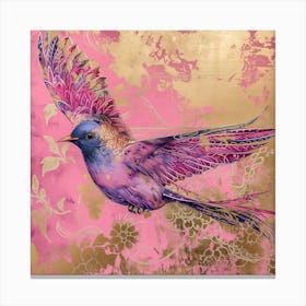 'Flying Pink Bird Floral Canvas Print