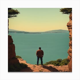 Man Looking At The Ocean Canvas Print
