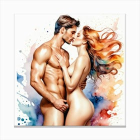 Naked Couple Watercolor Painting Canvas Print
