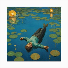 Lily Dreams: A Man’s Aquatic Repose Canvas Print