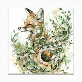 Fox And Flowers 1 Canvas Print