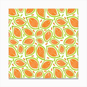 Melon Scattered Leaves Polka Dot Canvas Print