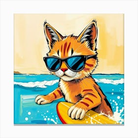 Cat In Sunglasses Riding Surfboard Canvas Print